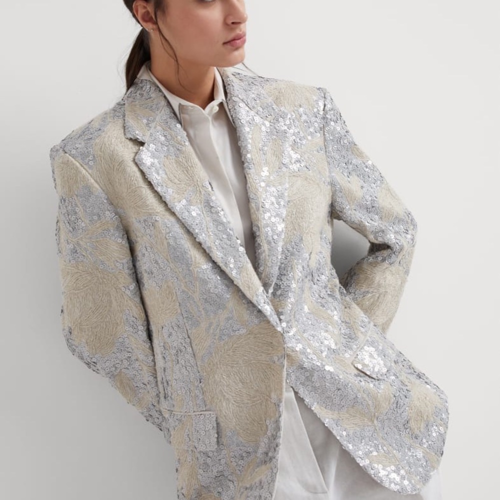 Brunello Cucinelli Beige linen jacket with floral embroidery